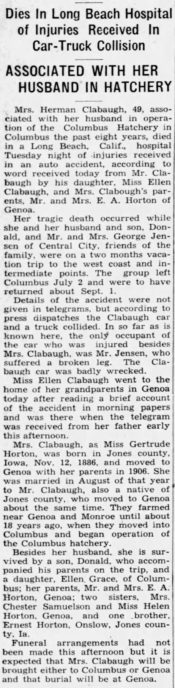 Clipping from The Columbus Telegram